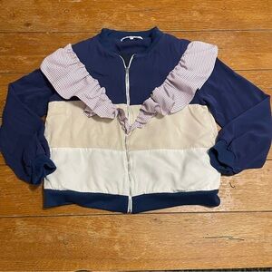 English Factory Navy Blue Zip-Front Bomber Jacket